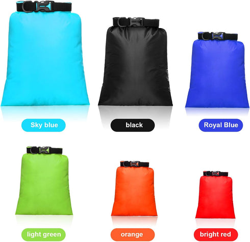 Waterproof Dry Bag Set 6 Pcs (15 L, 8 L, 5 L, 4 L, 3 L, 2 L) Lightweight Sacks with Adjustable Shoulder Strap for