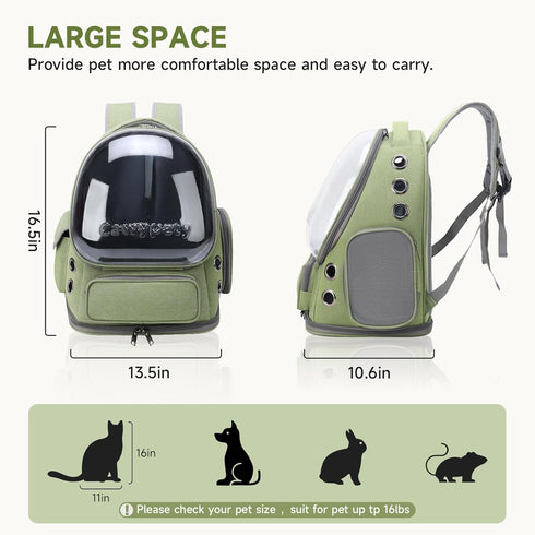 Cat Backpack Carrier - Breathable Bubble Pet Carrier for Small Dogs & Kitties up to 15lbs, Transparent & Foldable
