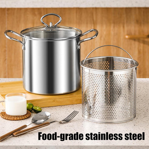 Shurhome 3 Stainless Steel Quart Frying Pots with Vent Glass Cover Ergonomic Handle Suitable for Chicken Fish Onion