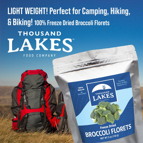 Thousand Lakes Freeze Dried Vegetables - Broccoli Florets - Bulk 5 ounces | 100% Florets - No Stems | No Salt Added