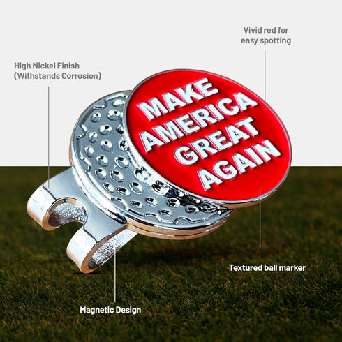 wolph American Golf Ball Marker - Magnetic Hat Clip, Funny Golf Gifts for Men Women - Premium Iconic Red