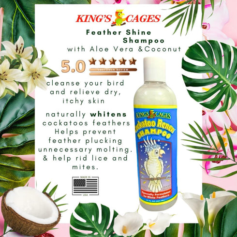 17 oz King's Cages Cockatoo Renew Shampoo with Aloe Vera and Coconut Fragrance, Naturally Whitens Feathers, Deodorizes
