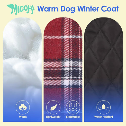 MIGOHI Dog Jackets for Winter - Waterproof Reversible Coat for Cold Weather, British Style Plaid Vest, Red, XXXL