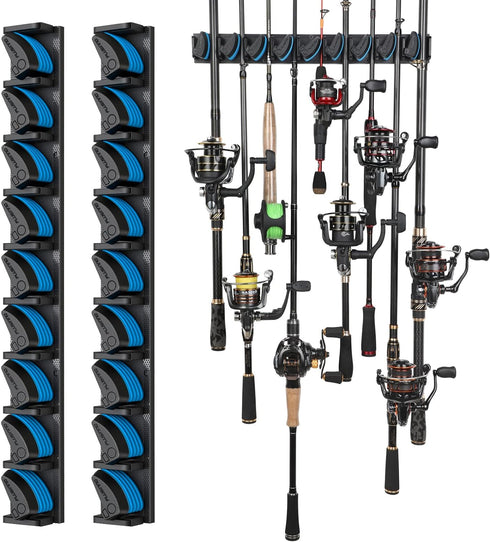 PLUSINNO 2 Pack Vertical Fishing Rod Rack - Wall Mounted Holders for 18 Rods