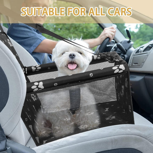 PetsHome Foldable Dog Car Seat, Waterproof Oxford Travel Bag for Small to Medium Dogs, Pattern Black