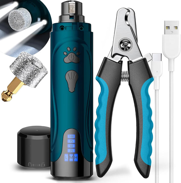 YABIFE Super Quiet Dog Nail Grinder & Clippers Kit with 2 LED