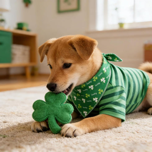 Avxdbr 2 Pack St Patricks Day Dog Bandanas Reversible Shamrock Dog Scarf Soft Plush Triangle Bibs for Small Medium Dogs