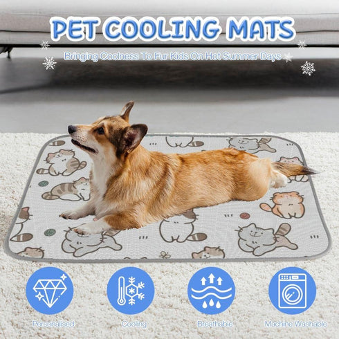 imiBBWQu Summer 27" 22" Cooling Pad Cute Cats Blue Brown Cool Mat Washable Crate Cooling Pad for Dogs Mat for Bed Pee