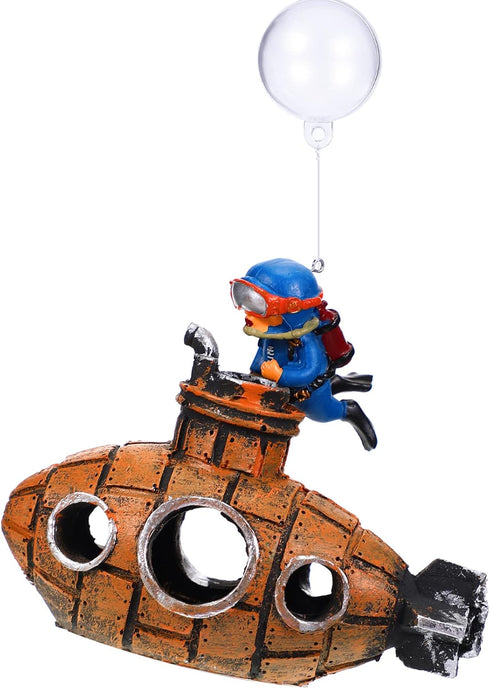 3 Pcs Floating Fish Tank Decorations, Aquarium Air Pump Decorations with Hanging Diver and Retro Submarine Wreck