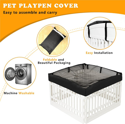 Dog Playpen Mesh Top Cover - 36" Inch Pet Playpen Cover, Ideal for Indoor/Outdoor Use (Pure Black)