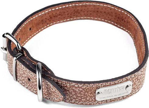 Mighty Paw Dog Lite Collar - Genuine Distressed Real Leather, Modern Designer Look, Lite Brown