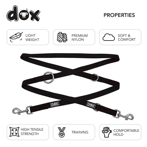 DDOXX 6.6 ft Nylon Dog Leash, 3-Way Adjustable for Dogs - XS (Black), Red