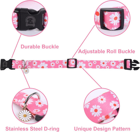 MR. CHUBBYFACE Flower Daisy Dog Collar - Spring Floral Soft Adjustable Pet Collar for Small Medium Large Dogs