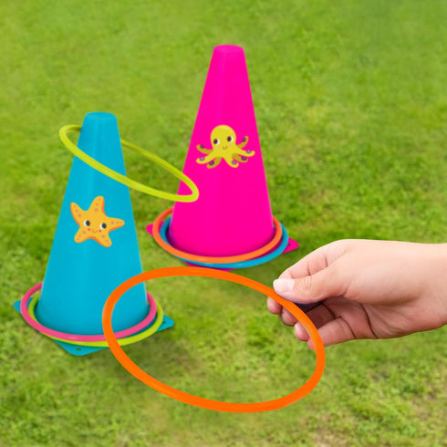 Set 3+ B. toys Outdoor Games Galore Combo Ring Toss & Egg-and-Spoon Game for Backyard Fun, Party Activities & Family