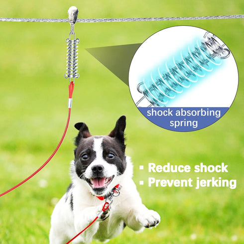 Dog Tie Out Runner for Yard, Heavy Duty Trolley System for Large Dogs, 120ft Cable Lead with 10ft Pulley for Dogs Up to