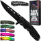 Safety Lock Pocket Knife, Spring Assisted 3.4-inch Sharp Blade, Folding Tactical Black Knife with Aluminum Handle,