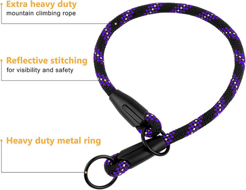 BronzeDog Rope Pro Training Dog Collar, Braided No Pull Quick Release Lead for Small Medium Large Dogs (S - 17.7" Long,