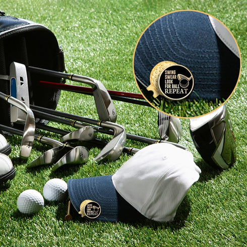 Swing Swear Look for Ball Repeat Golf Ball Marker with Magnetic Hat Clip, Funny Golf Gift for Men Women