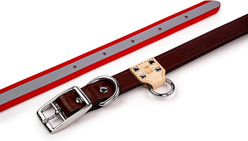 King Buck Hunting Heritage Soft-touch Reflective & Leather Waterproof Dog Collar with O Ring, Red (M/L)