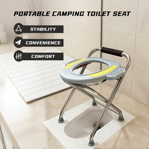 Commode Commode Temvue Outdoor Folding Portable Toilet Seat, Stainless Steel Portable Potty Chair, Perfect for Camping