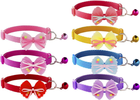 7 Pack Puppy Collars, Puppy ID Collars with Bell, Adjustable 8.3-13in, Cute Bow Soft Nylon Whelping Identification