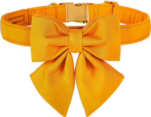 Maca Bates Dog Collar with Bow Bowtie - Solid Colors Adjustable Breakaway Yellow Collars for Dogs, Birthday Gift