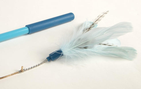 SmartyKat Frisky Flyer Feather Wand Cat Toy - Extendable Up to 24", Blue