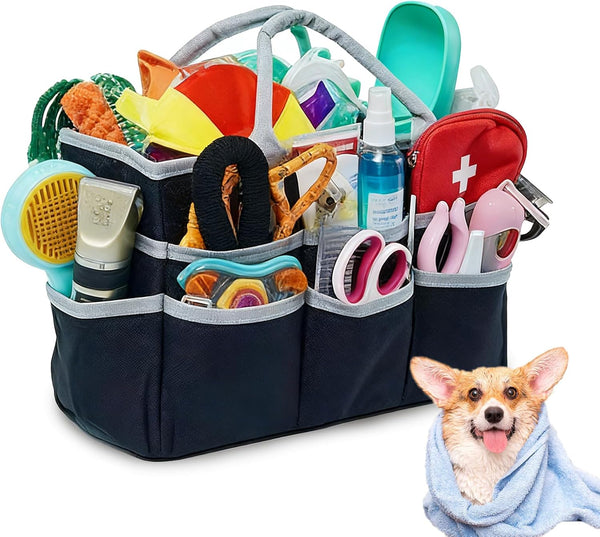 Dog Grooming Organizer Bag with 10 Pockets, 600D Oxford Portable Tote for