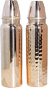 Set of Plain and Hammered Copper Water Bottles, 850 Ml (28.75 Fl Oz), Unlined, Uncoated, Lacquered-Free for Ayurveda
