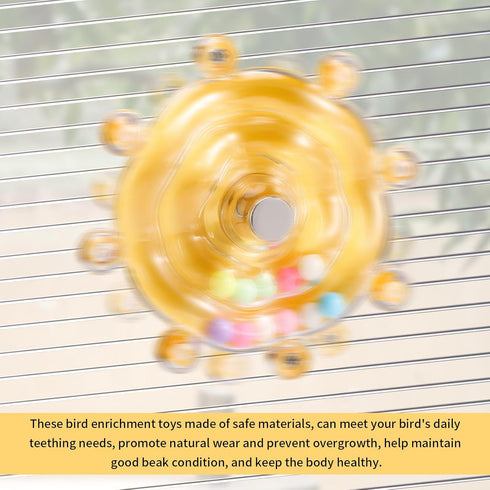 Lyreh 2pcs Bird Toys for Parakeets, Colorful Parrot Toys Spinner Wheel, Fun Interactive Spinning Rattle, Cockatiel