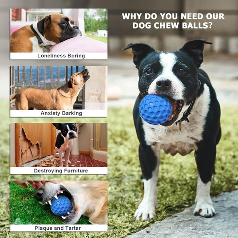 Dog Squeaky Balls, Indestructible Toys for Aggressive Chewers, Durable Natural Rubber, Large/Medium Breed, Blue