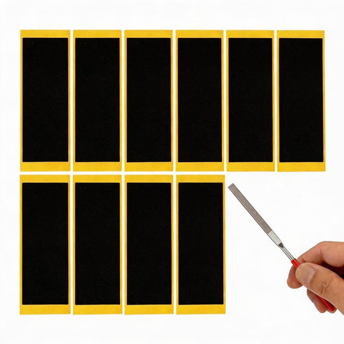 TOMULE 10 Pcs Black Fingerboard Grip Tape 1.5x4.3in and 5.5in File for