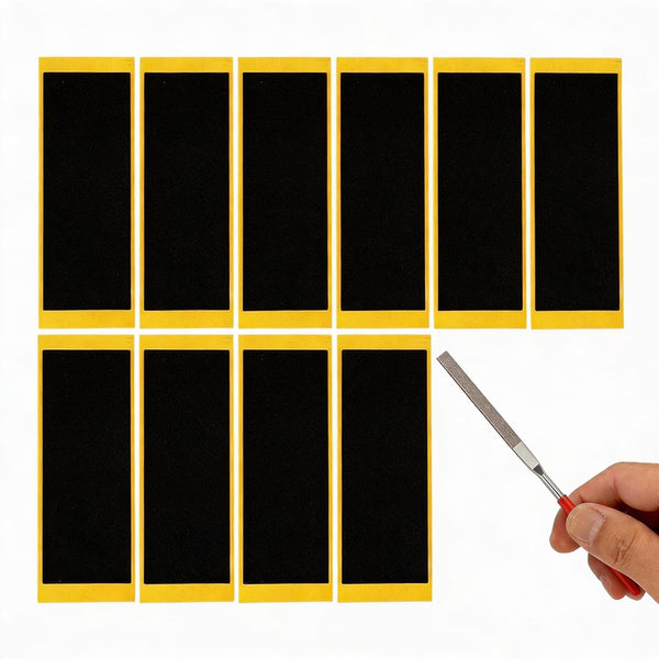 TOMULE 10 Pcs Black Fingerboard Grip Tape 1.5x4.3in and 5.5in File for