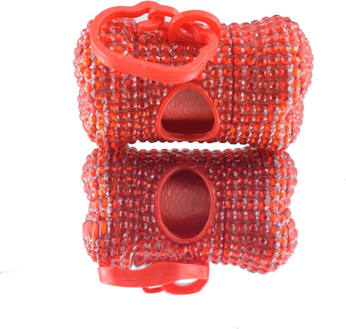 TJCGCKK Bling Dog Poop Pickup Bag Dispenser Holder Pet Waste Disposal Bag Pet Trash Bags Holder Bone Shaped (Red)