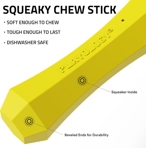 Playology Squeaky Dog Toy Fetch Stick | Durable Rubber, Chicken Scented, Large Dogs, Non-Toxic, Floating Toy