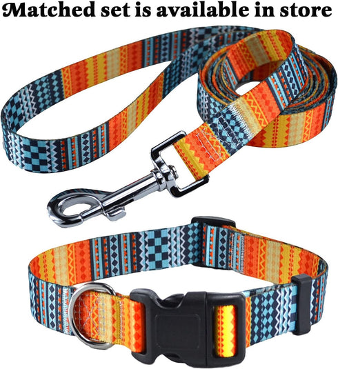 Adjustable Dog Collar with Bohemia Floral Tribal Patterns - Soft Ethnic Style for Small Medium Large Dogs (Bohemian