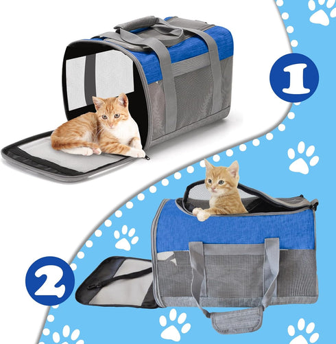 Cat Carrier, Soft Collapsible Travel Carrier for Small Medium Cats Dogs Puppies Under 15 Lbs (Greyblue)