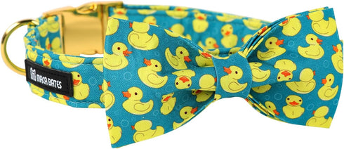 Maca Bates Duck Dog Collar with Bowtie, Adjustable Breakaway Green Summer Thick Collars for XS Small Medium Large XL