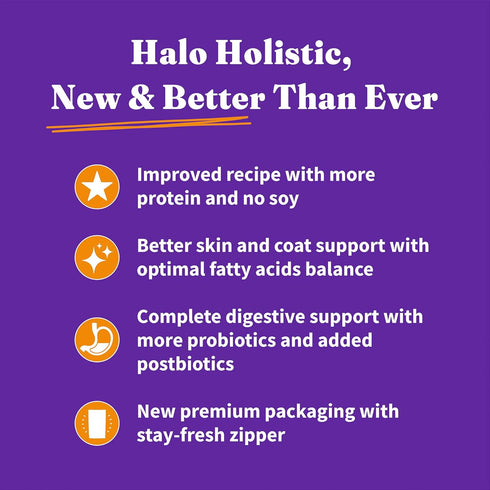 Halo Holistic Kitten Food Dry, Grain Free Cage-free Chicken Recipe, Complete Digestive Health, 3-lb Bag