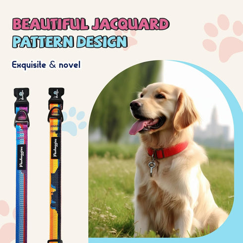 Jacquard Dog Collar, Adjustable Pet Dog Collar for Medium Dogs with Quick Release Buckle, Durable Breathable & Fade