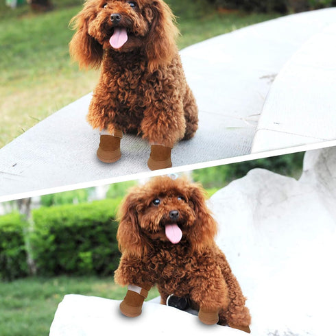 Payanwin Dog Boots, Anti-Slip Paw Protector, Winter Warm Skidproof Sneakers, Small (#3, Brown)