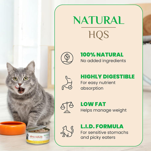 2.47 oz (Pack 24) almo nature HQS Natural Wet Cat Food Tuna and Chicken in Broth, Grain-Free