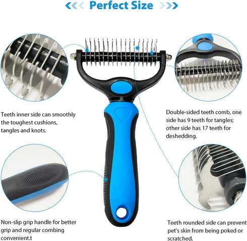 Shudyear Dog Grooming Brush and Metal Comb, Cat Brush Deshedder for Long Matted Haired Pets