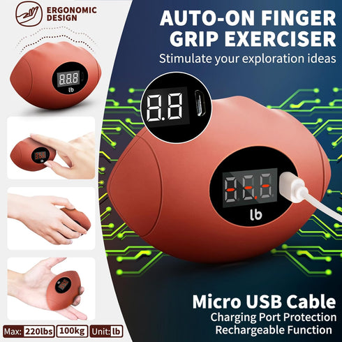 Hand Grip Strengthener, Rechargeable Digital Trainer up to 220.4 Lbs (100kg) for Strength Training, Stress Balls