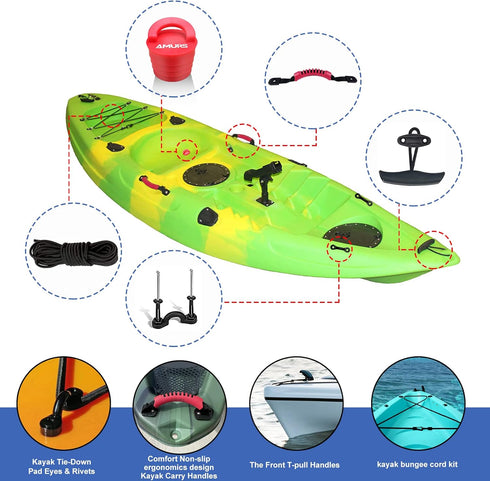 Kayak Carry Handles, Accessory Kit with Scupper Plug, T-Handle, 8 Feet Bungee Cord, Rivet Pad Eyes