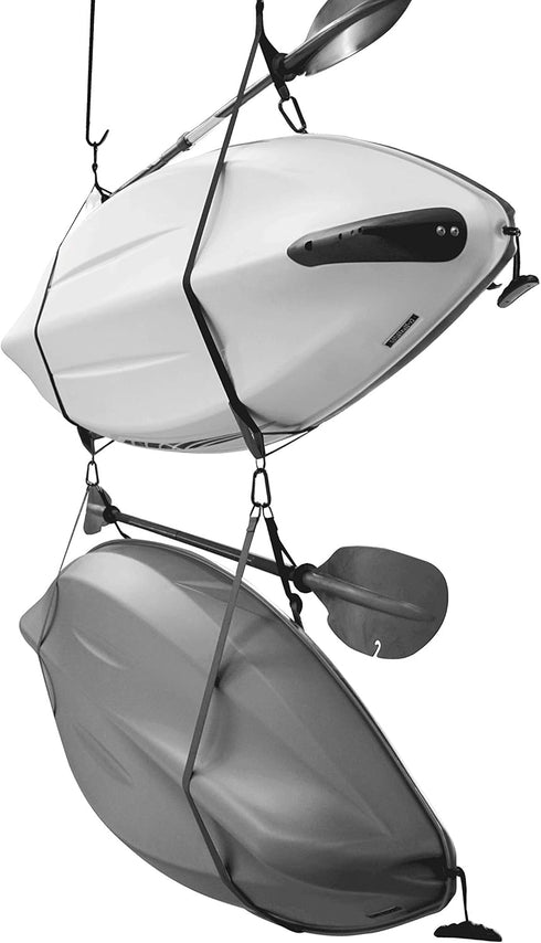 Pelican Double Kayak Storage Strap System for Indoor and Outdoor Kayak and SUP Paddle Board Hangers with Paddle Clips