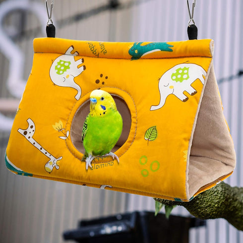 Rypet Winter Warm Bird Nest House - Plush Fluffy Sleeping Bed for Parrot, Parakeet, Cockatiels, Budgies, Yellow