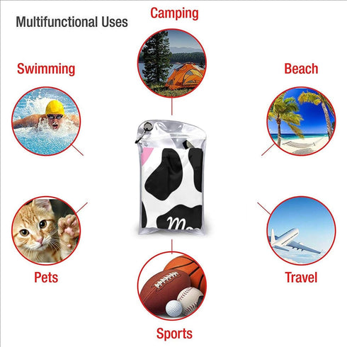 LHBALXQHTY Black White Milk Cow Print Quick Dry Towel with Hanging Loop and Storage Bag for Travel, Gym, Camping