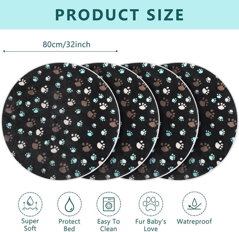 4 Pack Waterproof Pet Pads for Dogs, Washable Reusable Training Pads, Absorbent Round Whelping Pads, 32 Inch, Dark Gray