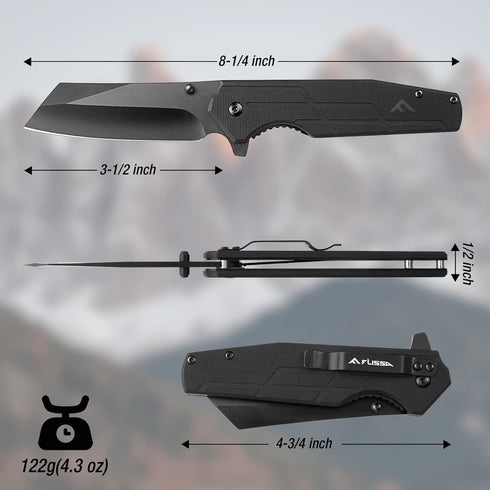 FLISSA Pocket Knife, 3.5" Folding Stonewash Blade Tactical Knife, G10 Handle, for Outdoor, Survival, Hunting and Camping, Great Gifts for Dad by FLISSA